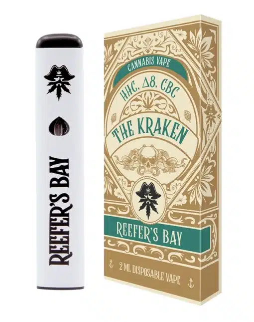 Bay Blend Disposable Vape - The Kraken - 2ml - The Kraken uses CBC to monsterize a whirlwind of active HHC and chill Delta 8. Typically great for those looking for a boost in the activity and euphoria of pure Delta 8.


 	Lab-tested by an accredited 3rd party Lab
 	No MCT, PG, VG, PEG, vitamin E, or other cutting agent
 	95% HHC and Delta 8 Balanced Blend: HHC, Delta 8, CBC + 5% terpenes
 	2ml disposable ceramic core vape