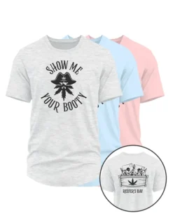 Show Me Your Booty T-Shirt - Shiver me timbers! A treasure of such mythical proportions deserves to be shared! Round up the whole crew – this super comfortable tee is available in gray, blue, and pink.
Made in the USA
100% ring-spun cotton