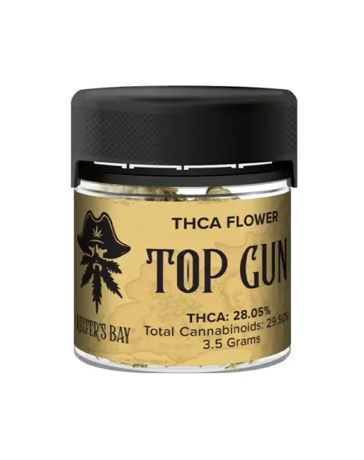 THCA Flower - Top Gun - Top Gun is an Indica strain that takes you on a high-flying adventure. Its unique blend of sweet, earthy, and nutty flavors is as exhilarating as a supersonic flight. Although it may make you feel as sharp as Mav and Goose, don’t try to go on any machine operated adventures after consumption.
Genetics: Atlas Star x Cotton Candy
Strain: Indica
Effects: Focus, Sleepy, Energetic
Flavors: Sweet, Earthy, Nutty
THCA Content: 28.05%
