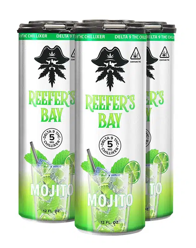 Delta 9 Seltzer 4-Pack - Mojito - Come chill at Reefer’s Bay with our brand new Delta 9 THC seltzers. With 5mg of Delta 9, our Mojitos are just what you need to cool off on a hot, summer day. So, what are you waiting for? Put your feet up and drink your way to Reefer’s Bay.